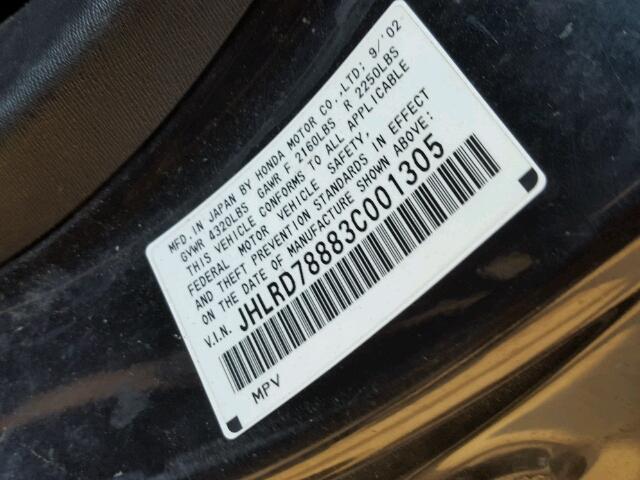 JHLRD78883C001305 - 2003 HONDA CR-V EX შავი ფოტო 10