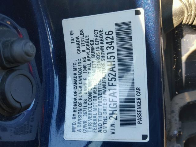 2HGFA1F52AH513426 - 2010 HONDA CIVIC LX BLUE photo 10