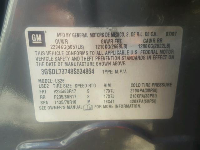 3GSDL73748S534864 - 2008 SATURN VUE XR GRAY photo 10