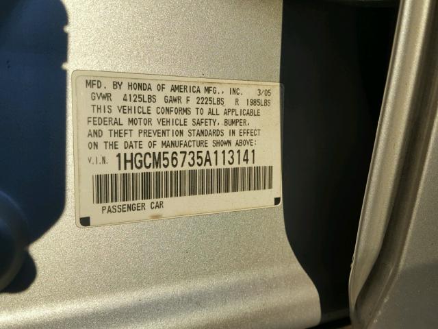 1HGCM56735A113141 - 2005 HONDA ACCORD EX SILVER photo 10