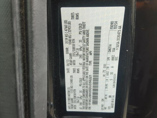 1FMCU9HX5DUD56221 - 2013 FORD ESCAPE SEL BLACK photo 10