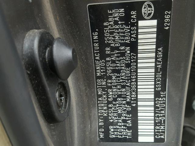 4T1BK36B46U100127 - 2006 TOYOTA AVALON XL GRAY photo 10