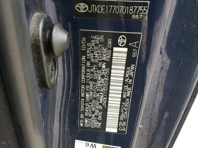 JTKDE177070187755 - 2007 TOYOTA SCION TC 蓝色 照片 10