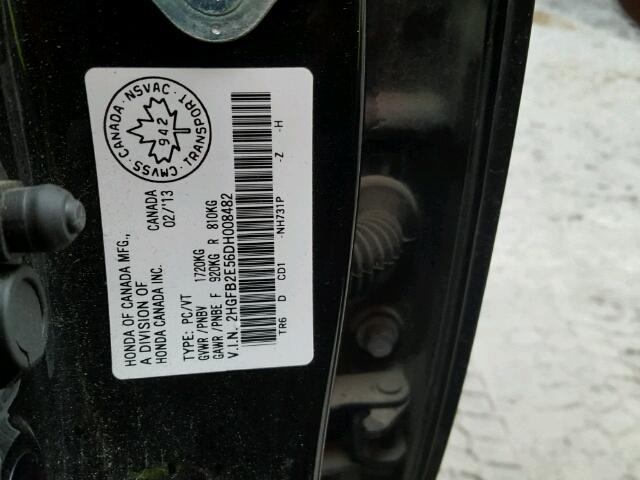 2HGFB2E56DH008482 - 2013 HONDA CIVIC LX BLACK photo 10