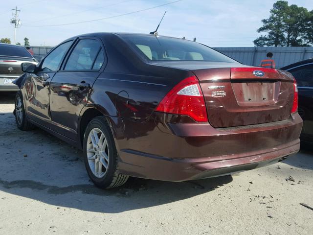 3FAHP0GA6CR190362 - 2012 FORD FUSION S BURGUNDY photo 3