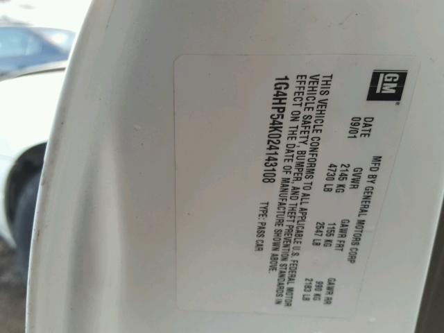 1G4HP54K024143108 - 2002 BUICK LESABRE CU WHITE photo 10