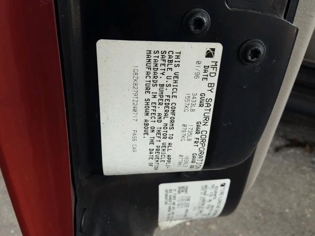 1G8ZK8279TZ240717 - 1996 SATURN SW2 RED photo 10