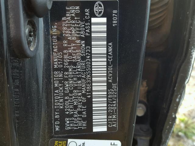4T1BE32K55U034733 - 2005 TOYOTA CAMRY LE 黑色 照片 10