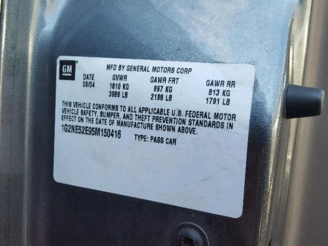 1G2NE52E95M150416 - 2005 PONTIAC GRAND AM S GRAY photo 10