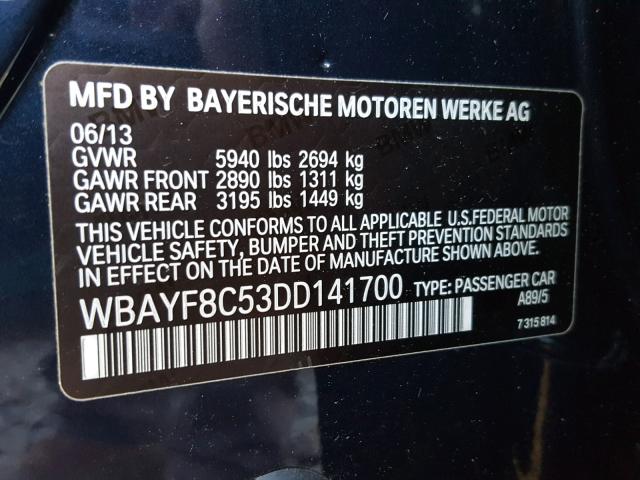WBAYF8C53DD141700 - 2013 BMW 750LI XDRI BLUE photo 10