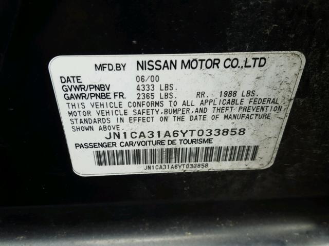 JN1CA31A6YT033858 - 2000 NISSAN MAXIMA GLE GRAY photo 10