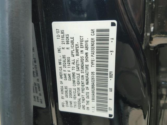 19UUA66288A026105 - 2008 ACURA TL BLACK photo 10