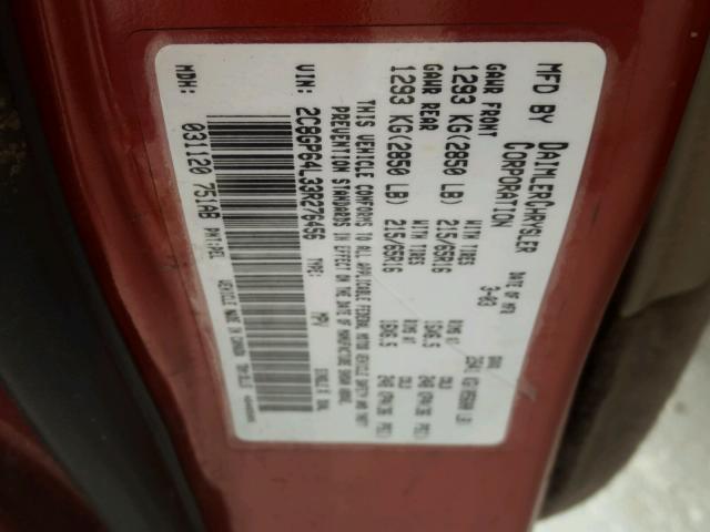 2C8GP64L33R276456 - 2003 CHRYSLER TOWN & COU 栗色 照片 10