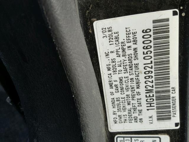 1HGEM22992L056006 - 2002 HONDA CIVIC EX BLUE photo 10