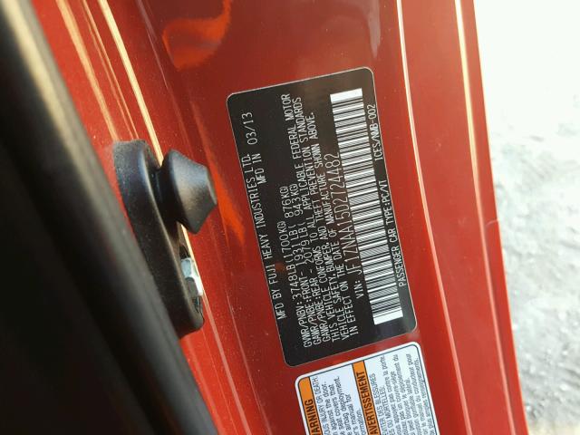 JF1ZNAA15D2724482 - 2013 TOYOTA SCION FR-S წითელი ფოტო 10