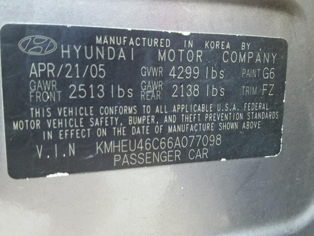 KMHEU46C66A077098 - 2006 HYUNDAI SONATA GLS GRAY photo 10