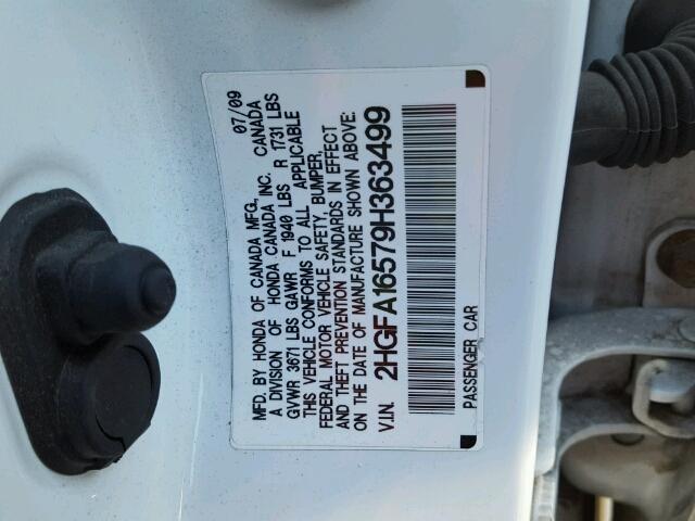 2HGFA16579H363499 - 2009 HONDA CIVIC LX WHITE photo 10