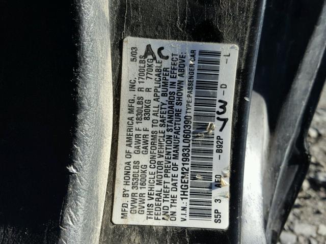 1HGEM21983L060390 - 2003 HONDA CIVIC EX 黑色 照片 10
