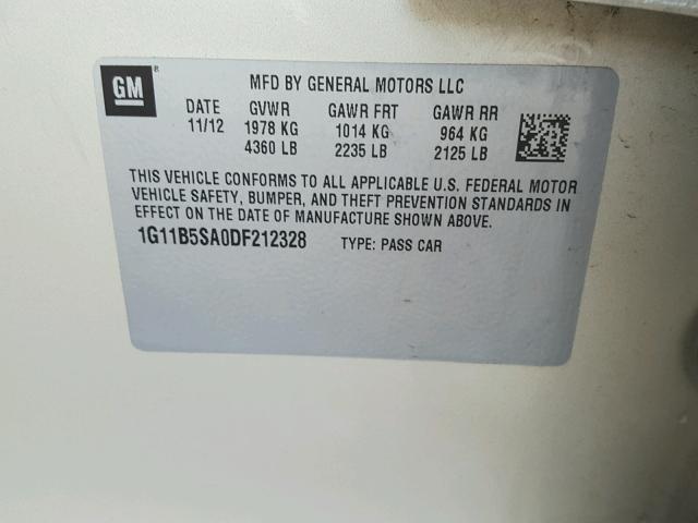 1G11B5SA0DF212328 - 2013 CHEVROLET MALIBU LS ბეჟი ფოტო 10