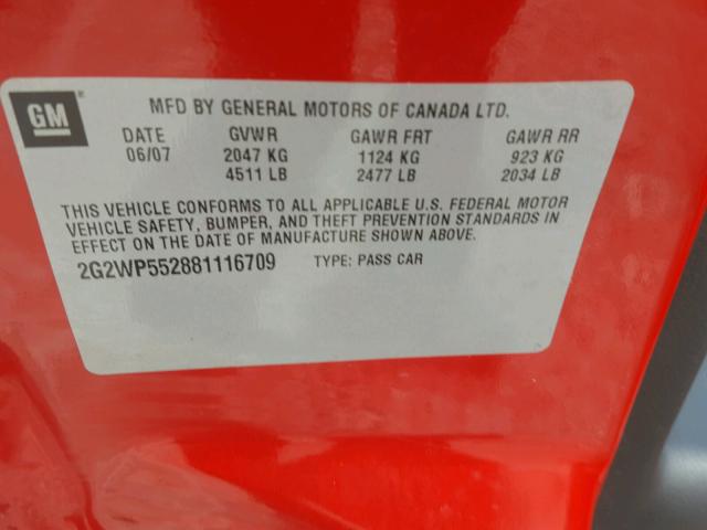 2G2WP552881116709 - 2008 PONTIAC GRAND PRIX RED photo 10
