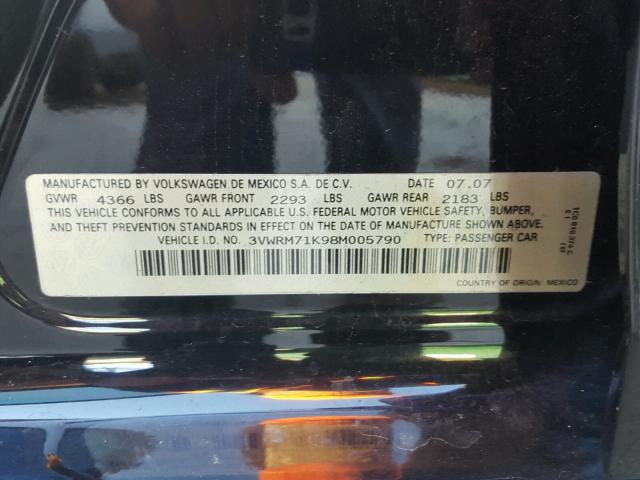 3VWRM71K98M005790 - 2008 VOLKSWAGEN JETTA SE Qara foto 10