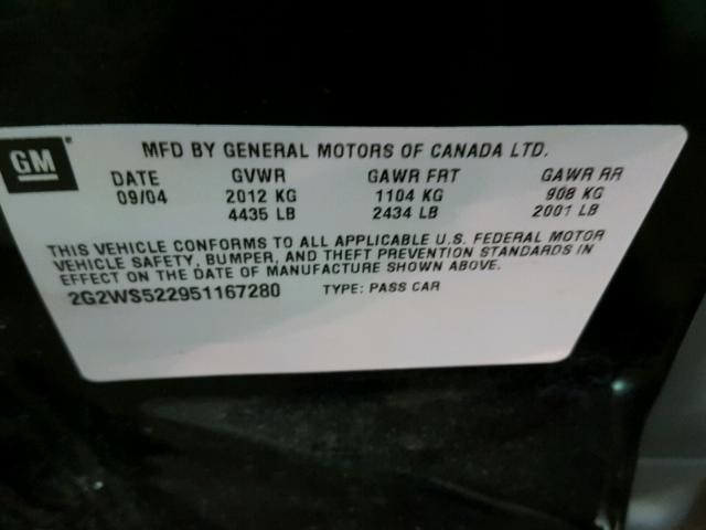 2G2WS522951167280 - 2005 PONTIAC GRAND PRIX BLACK photo 10