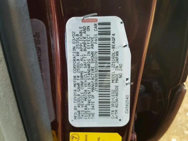 JT8BD69S320166079 - 2002 LEXUS GS 300 BURGUNDY photo 10