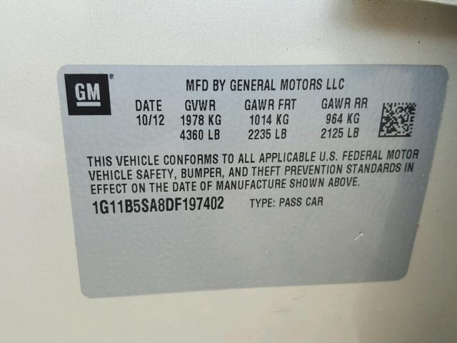 1G11B5SA8DF197402 - 2013 CHEVROLET MALIBU LS 棕色 照片 10