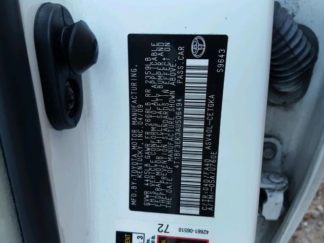 4T1BF3EK3AU506494 - 2010 TOYOTA CAMRY BASE WHITE photo 10