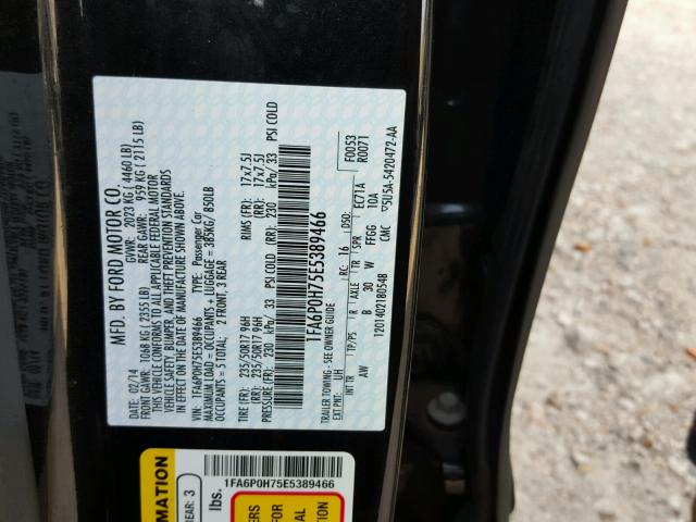 1FA6P0H75E5389466 - 2014 FORD FUSION SE BLACK photo 10