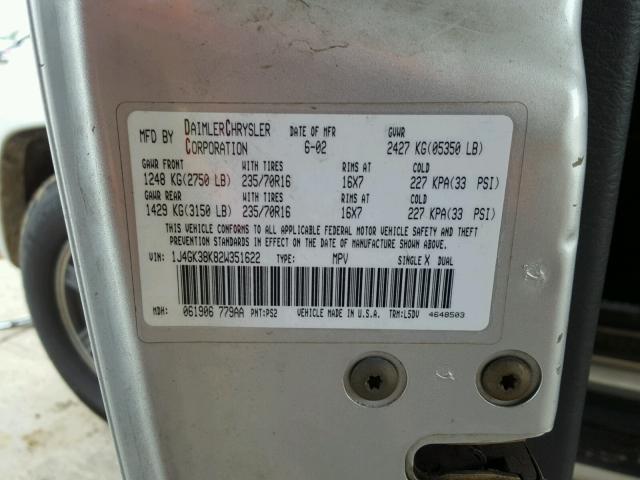 1J4GK38K82W351622 - 2002 JEEP LIBERTY RE SILVER photo 10