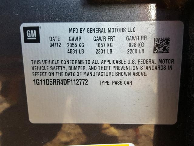 1G11D5RR4DF112772 - 2013 CHEVROLET MALIBU 1LT GRAY photo 10