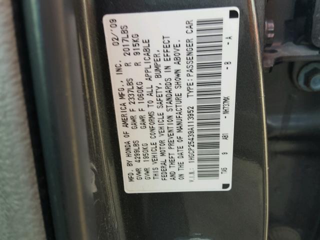 1HGCP25439A113952 - 2009 HONDA ACCORD LXP CHARCOAL photo 10