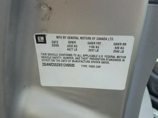2G4WC552X61249505 - 2006 BUICK LACROSSE C SILVER photo 10