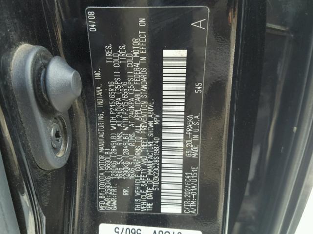 5TDZK23C28S198740 - 2008 TOYOTA SIENNA CE BLACK photo 10