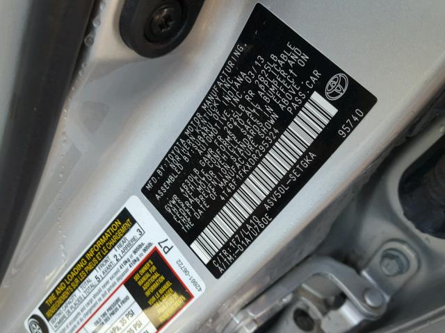 4T4BF1FKXDR295324 - 2013 TOYOTA CAMRY L 银色 照片 10