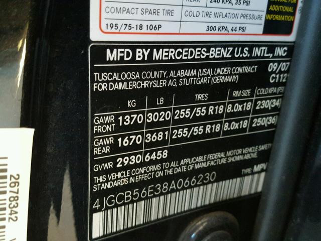 4JGCB56E38A066230 - 2008 MERCEDES-BENZ R 350 BLUE photo 10