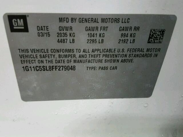 1G11C5SL8FF279048 - 2015 CHEVROLET MALIBU 1LT 白色 照片 10