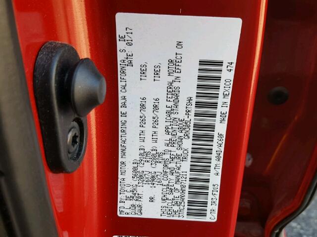 3TMCZ5ANXHM071211 - 2017 TOYOTA TACOMA DOU RED photo 10