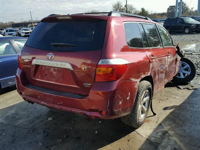 JTEES41A092129920 - 2009 TOYOTA HIGHLANDER RED photo 4