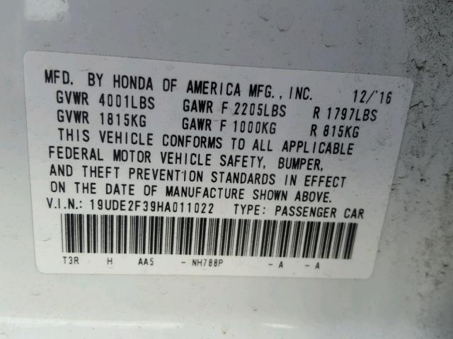 19UDE2F39HA011022 - 2017 ACURA ILX BASE 白色 照片 10