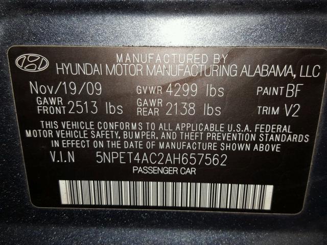 5NPET4AC2AH657562 - 2010 HYUNDAI SONATA GLS BLUE photo 10