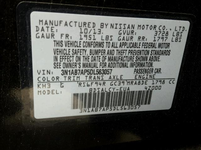 3N1AB7AP5DL563057 - 2013 NISSAN SENTRA S BLACK photo 10