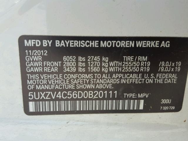 5UXZV4C56D0B20111 - 2013 BMW X5 XDRIVE3 WHITE photo 10