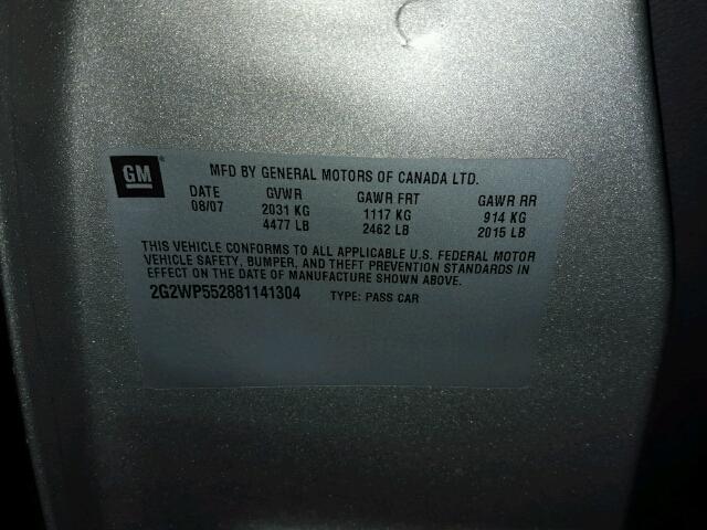 2G2WP552881141304 - 2008 PONTIAC GRAND PRIX SILVER photo 10