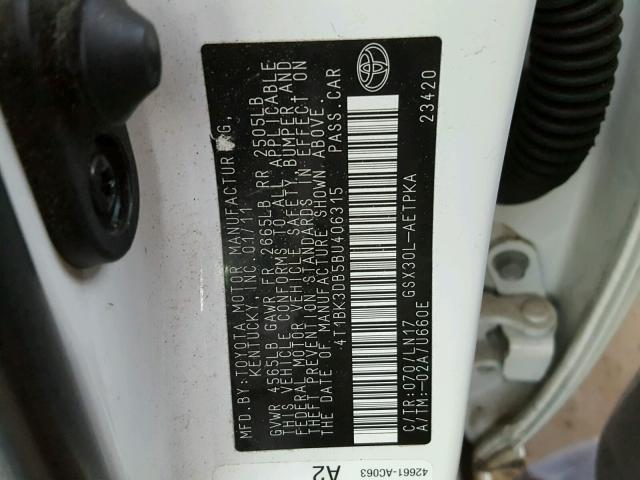 4T1BK3DB5BU406315 - 2011 TOYOTA AVALON BAS WHITE photo 10