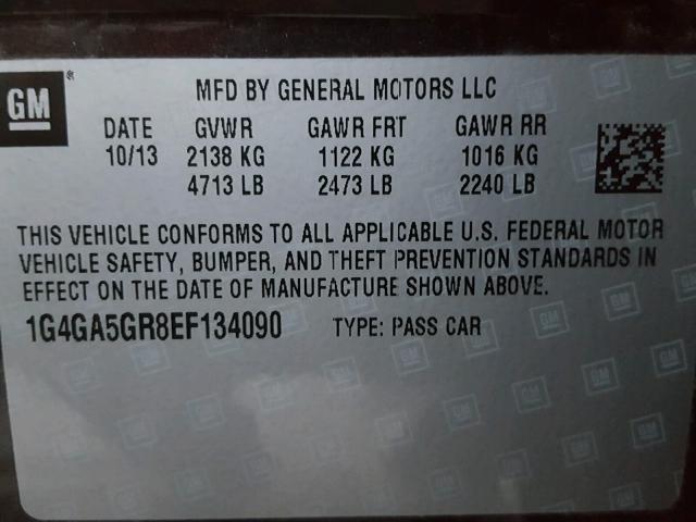 1G4GA5GR8EF134090 - 2014 BUICK LACROSSE BLACK photo 10