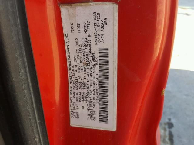 5TENL42N53Z162014 - 2003 TOYOTA TACOMA RED photo 10