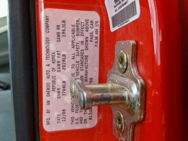 KL5JJ66ZX5K145798 - 2005 SUZUKI RENO LX RED photo 10