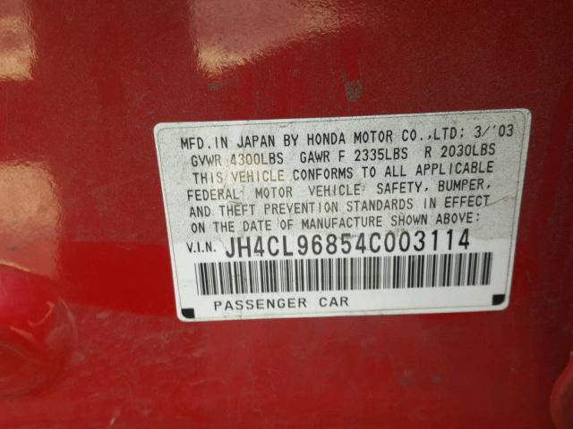 JH4CL96854C003114 - 2004 ACURA TSX RED photo 10